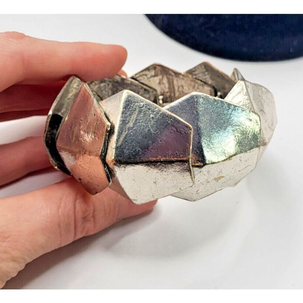 Silver tone Chunky Hexagonal Bangle Bracelet 2.5in dia